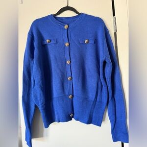 Women’s Vintage Blue Sweater With Gold Buttons L